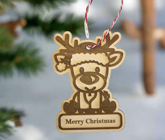 Christmas Reindeer - Personalized Wood Ornament